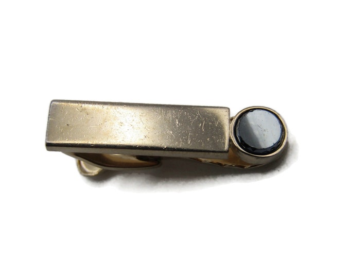 Round Shiny Black Stone Inlay Tie Clip Tie Bar Men's Jewelry Gold Tone