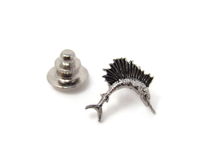 Vintage Tie Tack Tie Pin: Swordfish Silver Tone Ocean Theme Gift