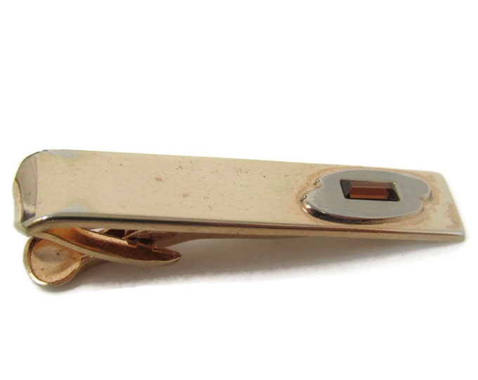 Orange Jewel Tie Bar Clip Vintage Gold Tone Stand Out w/ Style Fit In with Class