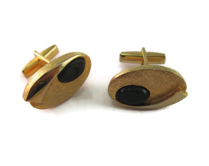 Vintage Cufflinks for Men: Modernist Twist Black & Gold Tone Design