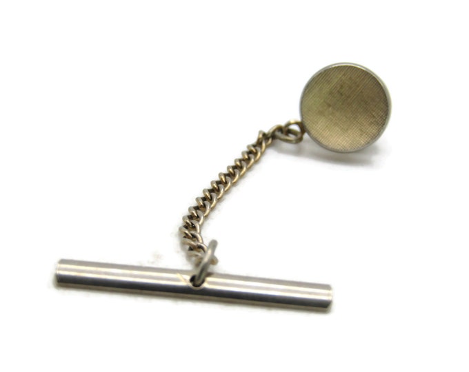 Brushed Finish Cricle Tie Lapel Pin & Chain Gold Tone Men's Jewelry