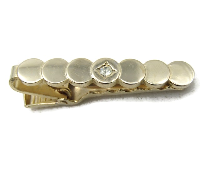 Rhinestone Inlay Circles Design Modernist Tie Clip Gold Tone Tie Bar Men's Jewelry