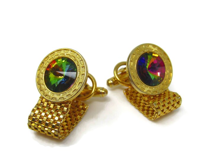 Gorgeous Colorful Cufflinks for Men Vintage Wrap Design Gold Tone High Quality