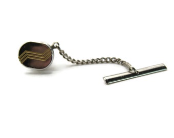 Geometric Wave Pattern Oval Tie Pin And Chain Men's Jewelry Gold And Silver Tone