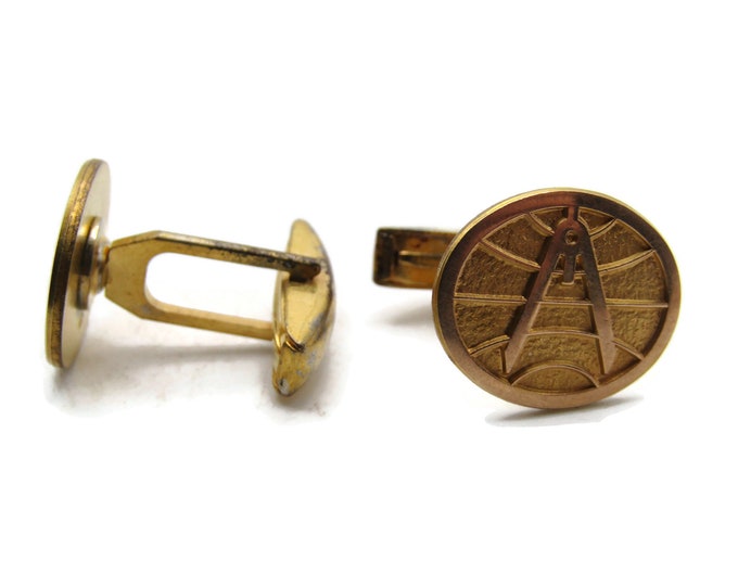 Measuring Compass Oval Cuff Links Men's Jewelry Gold Tone