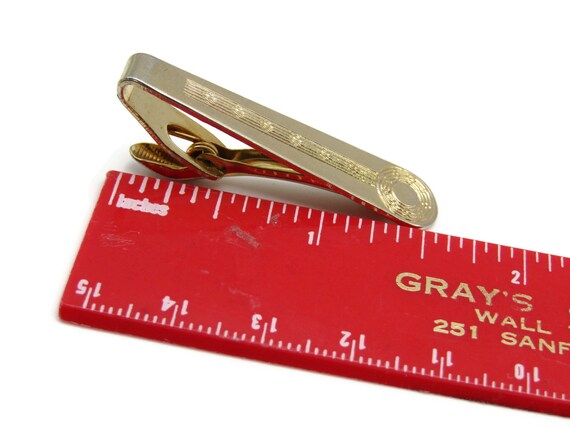 Vintage Gold Tone Tie Clip: Geometric Lines & Cir… - image 5