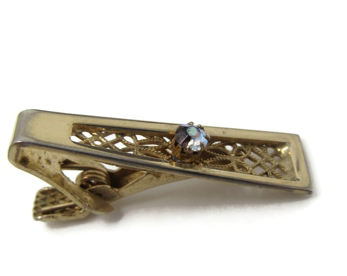 Colorful Jewel Open Filigree Tie Clip Tie Bar: Vintage Gold Tone - Stand Out from the Crowd with Class