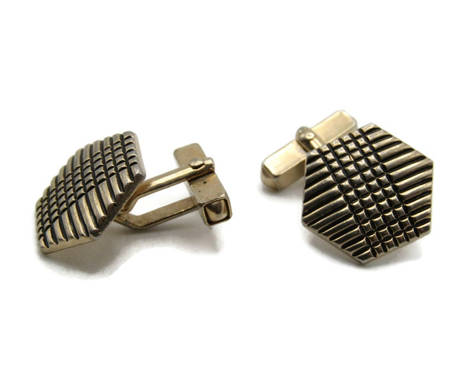 Textured Line Design Pentagram Cuff Links Men's Jewelry Gold Tone