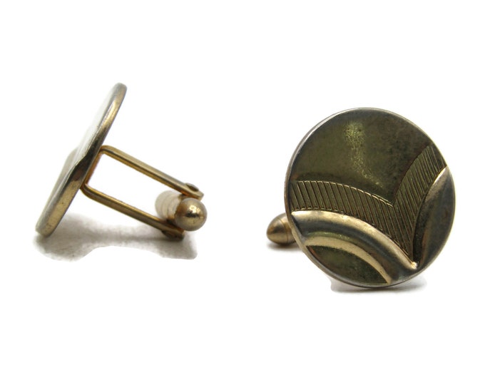 Circle & V Shaped Pattern Cuff Links Gold Tone Men's Jewelry