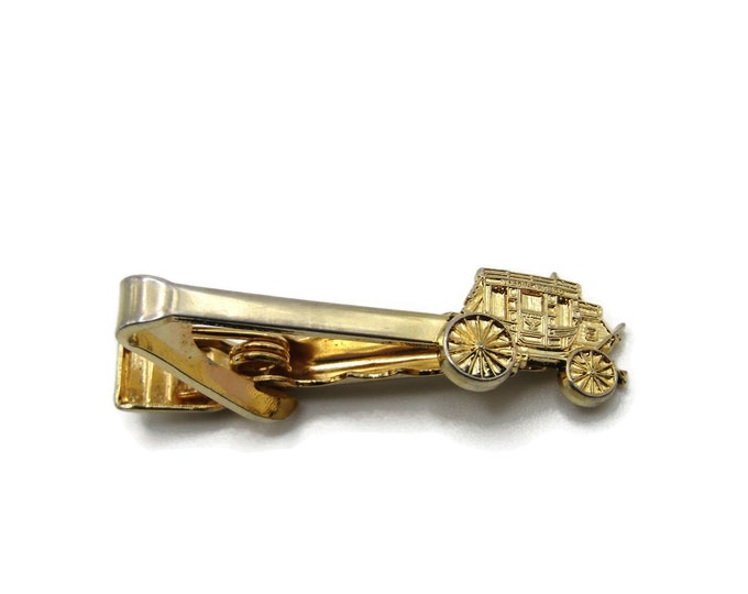 Carriage Car Historical Vehicle Transportation Gold Tone Tie Bar Tie Clip Men's Jewelry