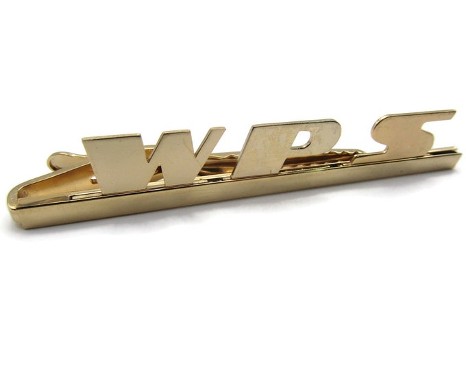 WPS Initials Monogram Tie Clip Gold Tone Tie Bar Men's Jewelry
