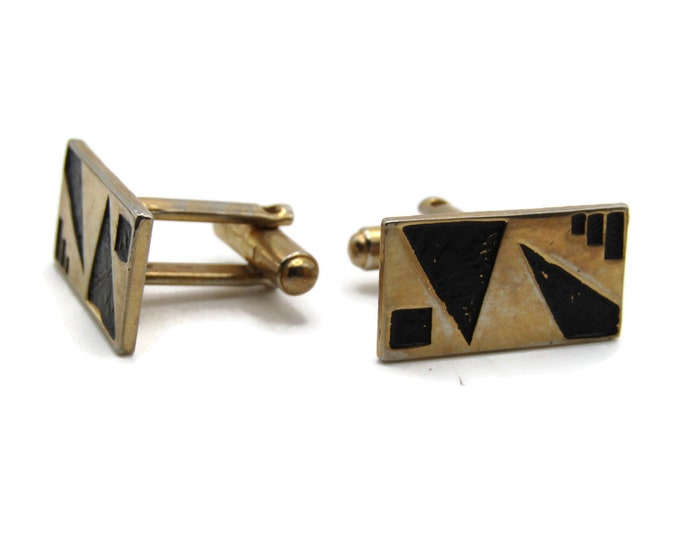 Geometric Shapes Rectangular Cuff Links Men's Jewelry Black And Gold Tone