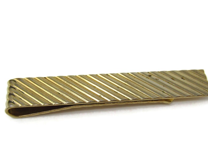 Cool Tie Clip Vintage Mens Tie Bar Gold Tone Diagonal Gift for Dad Son Husband Brother