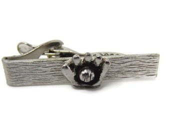 Baseball Glove Tie Clip Vintage Tie Bar: Amazing Wood Texture Silver Tone