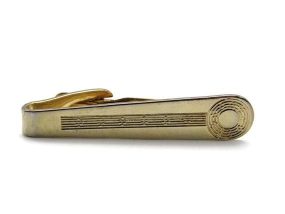 Vintage Gold Tone Tie Clip: Geometric Lines & Cir… - image 2