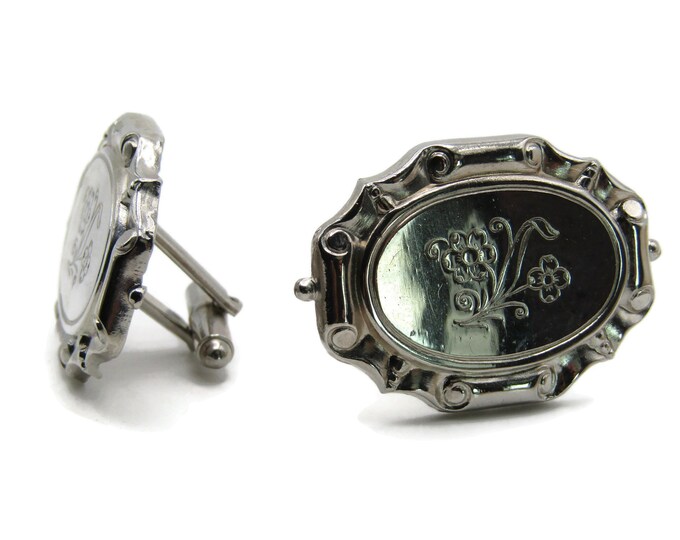 Floral Motif With Decorative Edges Cuff Links Men's Jewelry Silver Tone