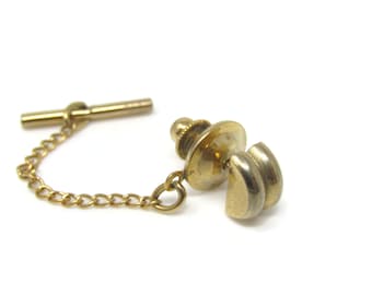 Stacked Half Discs Modernist Tie Tack Pin Gold Tone Vintage Men's Jewelry