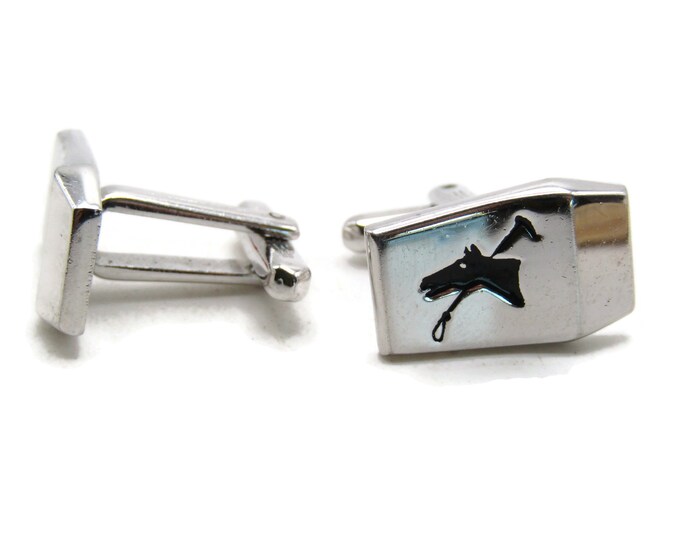 Horse Head Equestrian Cuff Links Men's Jewelry Black And Silver Tone