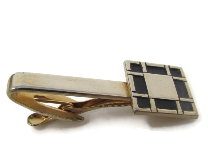 Modernist Square Design Tie Bar Clip Vintage Gold Tone Stand Out w/ Style Fit In with Class