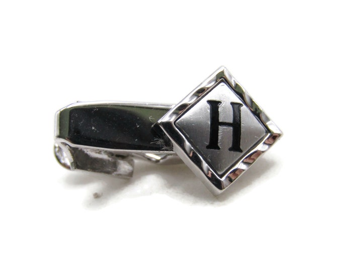 H Letter Initial Monogram Tie Clip Tie Bar Men's Jewelry Silver Tone