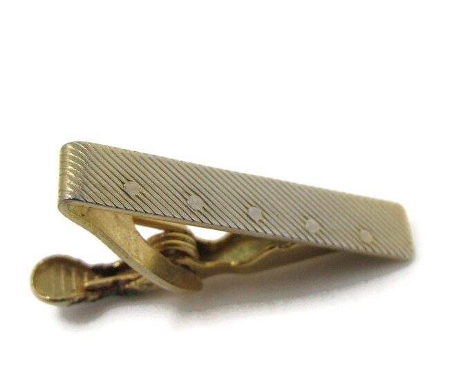 Diagonal Stripes Dots Tie Clip Bar Gold Tone Vintage Men's Jewelry Nice Design