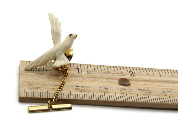 White Bird Tie Pin And Chain Men's Jewelry Gold T… - image 4