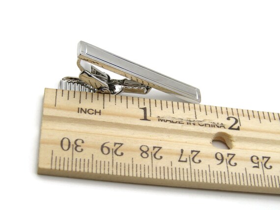 Vintage Etched Silver Tone Tie Clip: Dapper Recta… - image 5