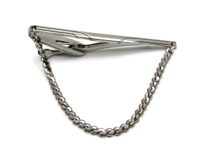 Art Deco Style Silver Tone Modernist Steampunk Tie Chain Tie Clip Tie Bar Men's Jewelry