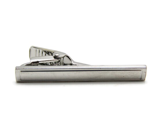 Vintage Etched Silver Tone Tie Clip: Dapper Recta… - image 2
