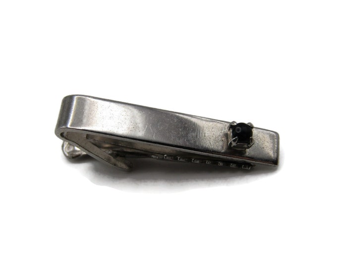 Black Rhinestone Inlay Smooth Finish Silver Tone Tie Clip Tie Bar Men's Jewelry