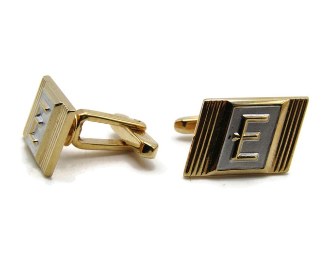 E Letter Initial Monogram Cuff Links Men's Jewelry Silver And Gold Tone