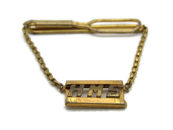 HMS Lettered Initialed Monogram Tie Clip Gold Ton… - image 2