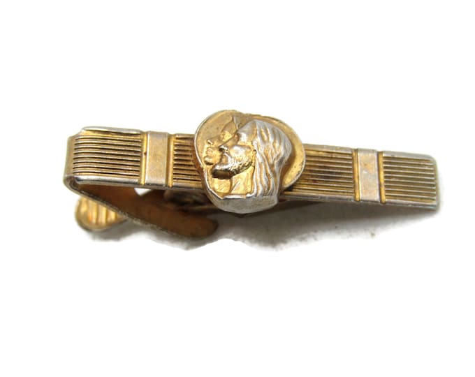 Profile & Etched Lines Design Tie Clip Tie Bar Gold Tone Men's Jewelry