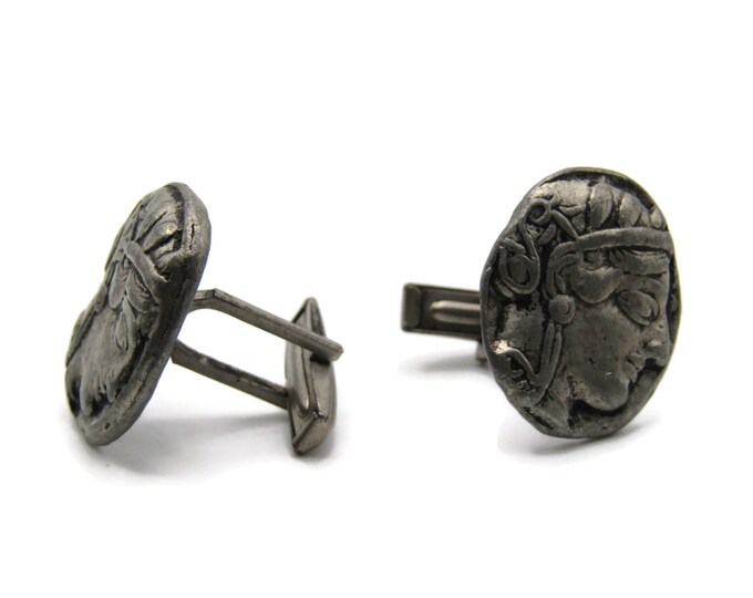 Greek Roman Head Profile Cuff Links Men's Jewelry Silver Tone