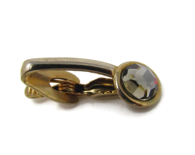 Vintage Tie Clip Tie Bar: Faceted Jewel Curved Body Design