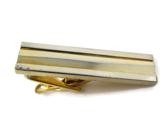 Grooved Center Tie Clip Vintage Tie Bar: Gold Tone