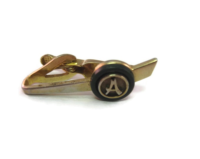 Vintage Men's Tie Bar Clip Jewelry: "A" Letter Initial Asian Design