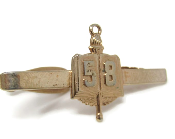1956 56 Book School Award Tie Bar Clip Vintage Gold Tone Stand Out w/ Style Fit In with Class
