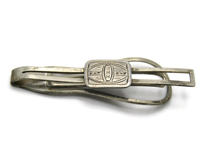 JHM Initials Engraved Western Style Silver Tone Tie Bar Tie Clip Men's Jewelry