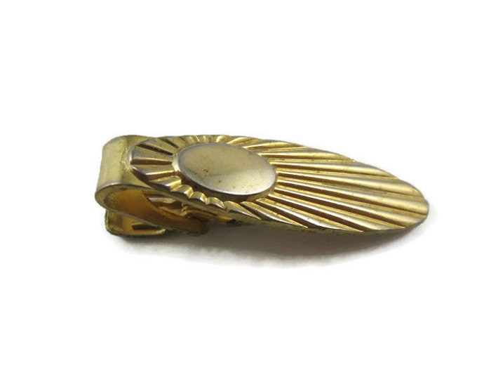 Vintage Tie Bar Clip: Grooved Sunray Like Gold Tone Design