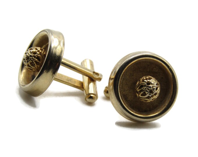 Swirled Wire Ball Center Cuff Links Men's Jewelry Gold Tone