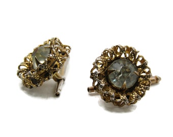 Rhinestone Inlay Decorative Edging Cuff Links Men's Jewelry Gold Tone