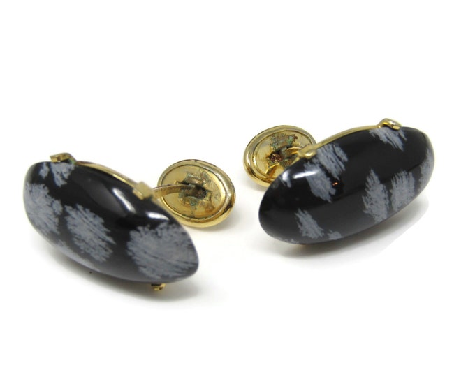 Vintage Cufflinks for Men: Snowflake Obsidian Oval Beautiful Design