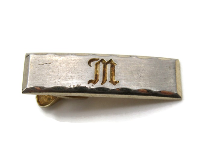 M Letter Initial Monogram Tie Clip Tie Bar Men's Jewelry Silver And Gold Tone