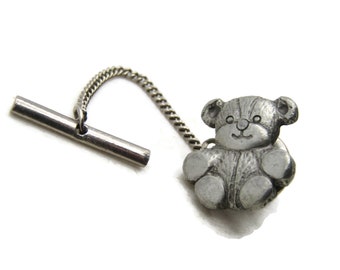 Teddy Bear Tie Pin Men's Jewelry Silver Tone
