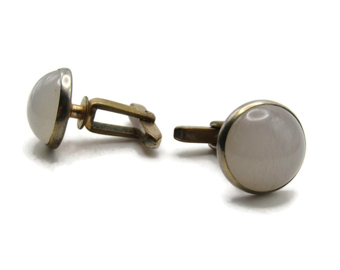 White Stone Inlay Round Cuff Links Men's Jewelry Gold Tone