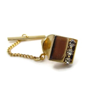 Vintage Tie Tack Tie Pin: Triple Clear Jewel Gold Tone Setting