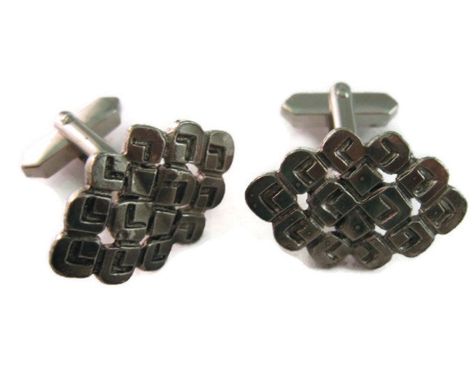 Vintage Cufflinks for Men: Modernist Silver Tone Petal Art Design