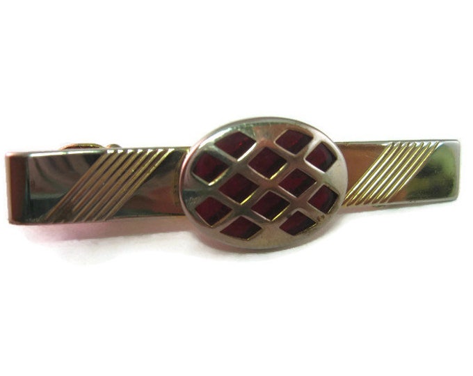 Vintage Men's Tie Bar Clip Jewelry: Stunning Deep Red Translucent Accent Gold Tone Design