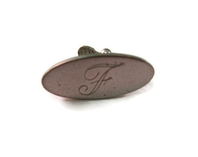 Vintage Men's Tie Bar Clip Jewelry: "F" Letter Initial Oval